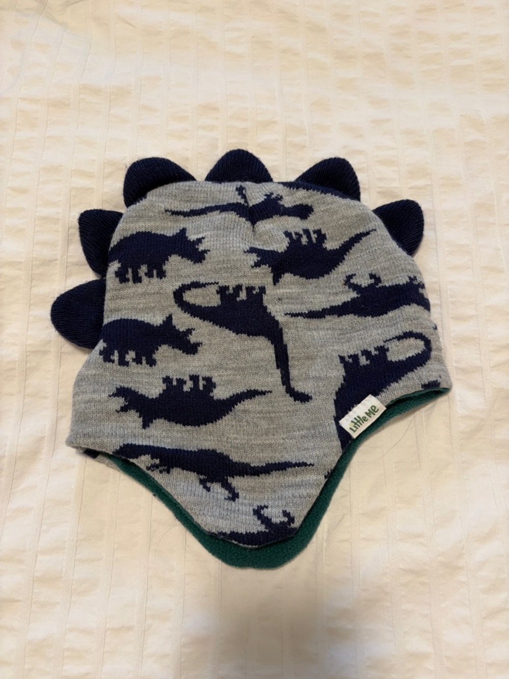 Little Me Gray & Navy Dinosaur Spike Knit Hat